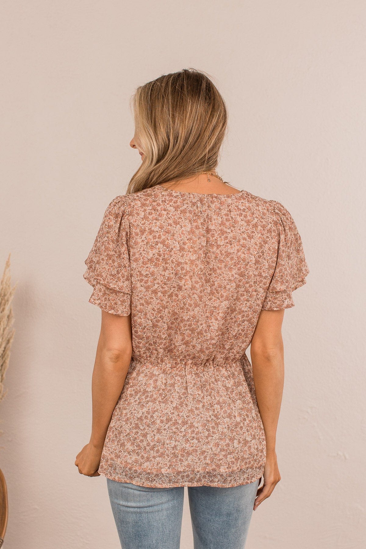 Whisper Your Name Floral Blouse- Light Brown