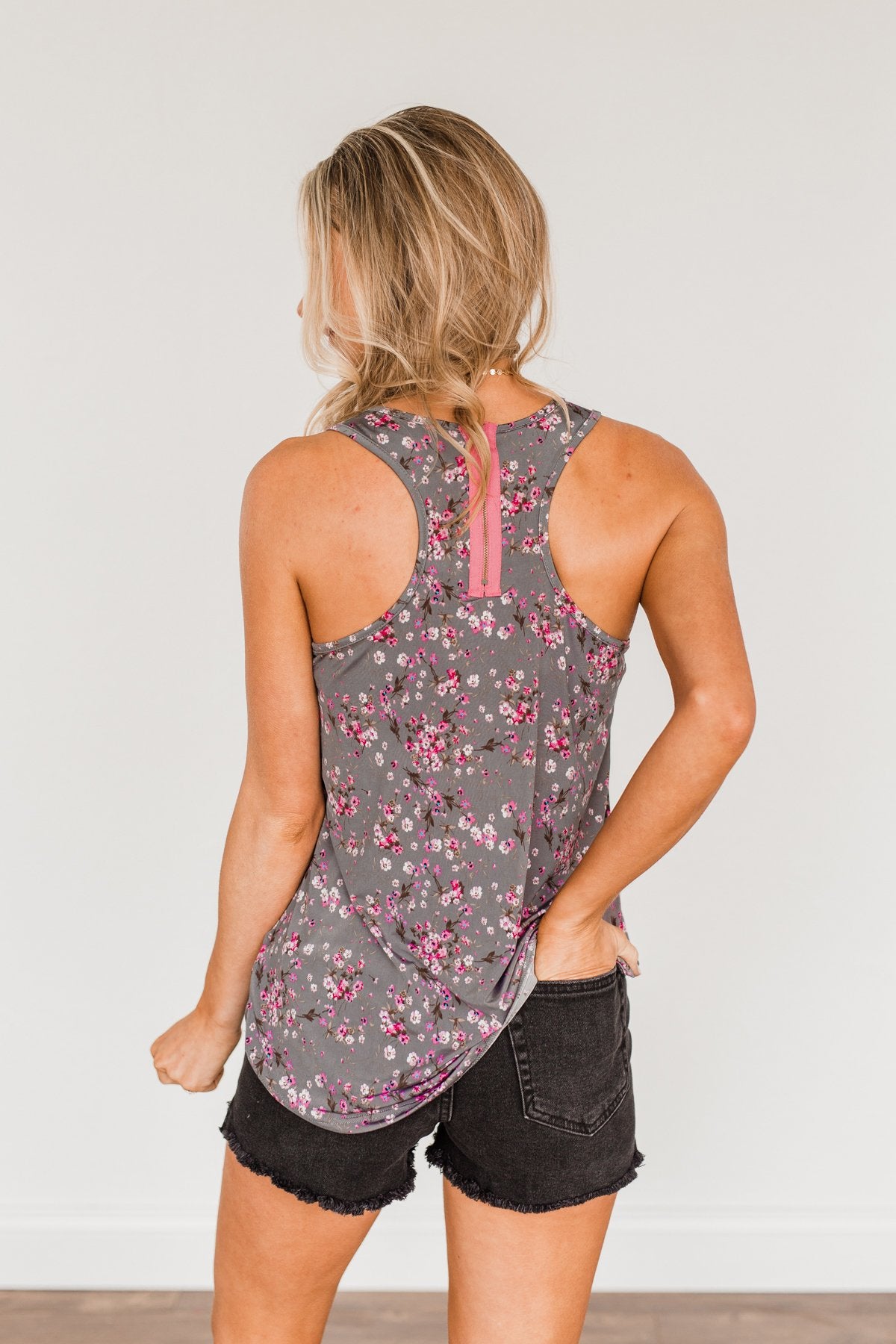 Shared Moments Floral Tank Top- Charcoal & Pink