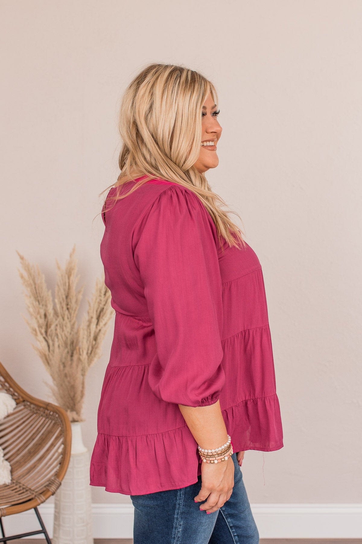 Enjoy The Ride Ruffled Blouse- Magenta