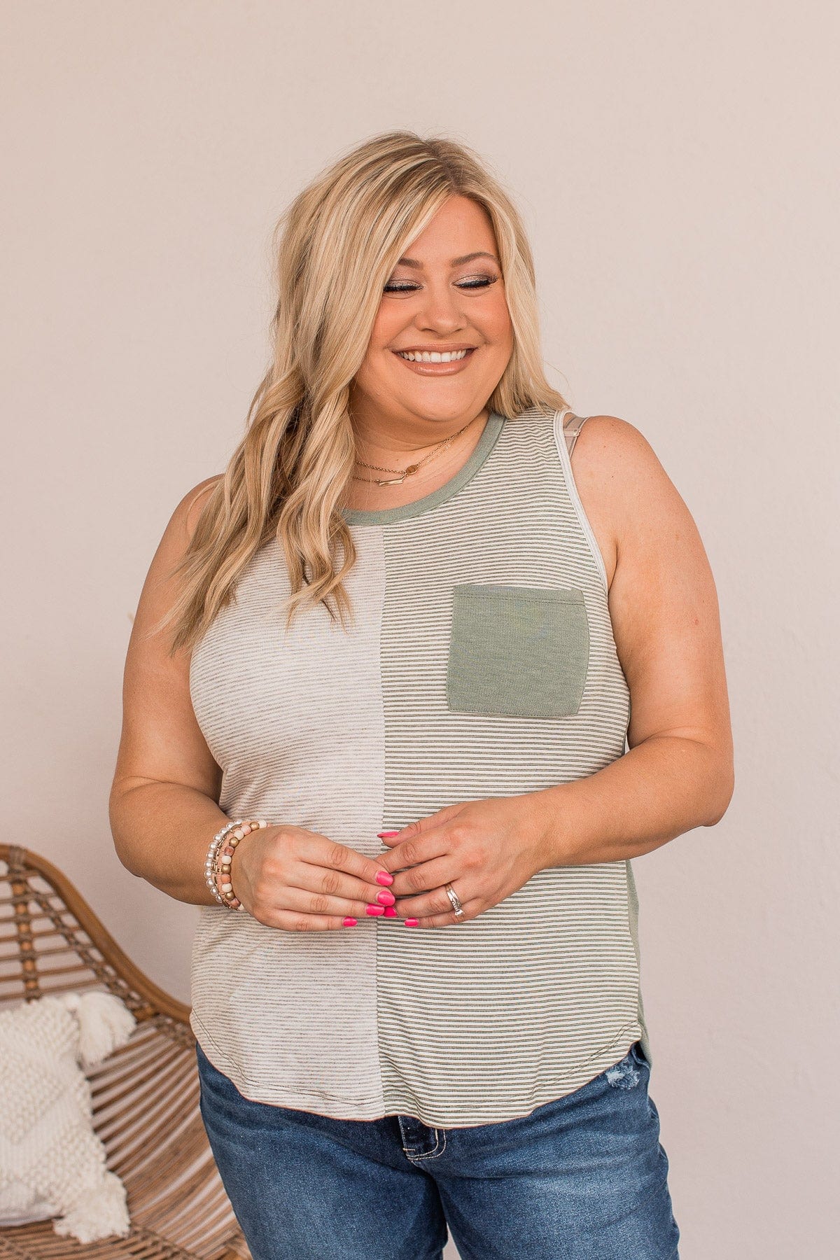 Coasting Through Life Striped Tank- Olive