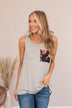 Love To Spare Striped Floral Tank- Heather Gray