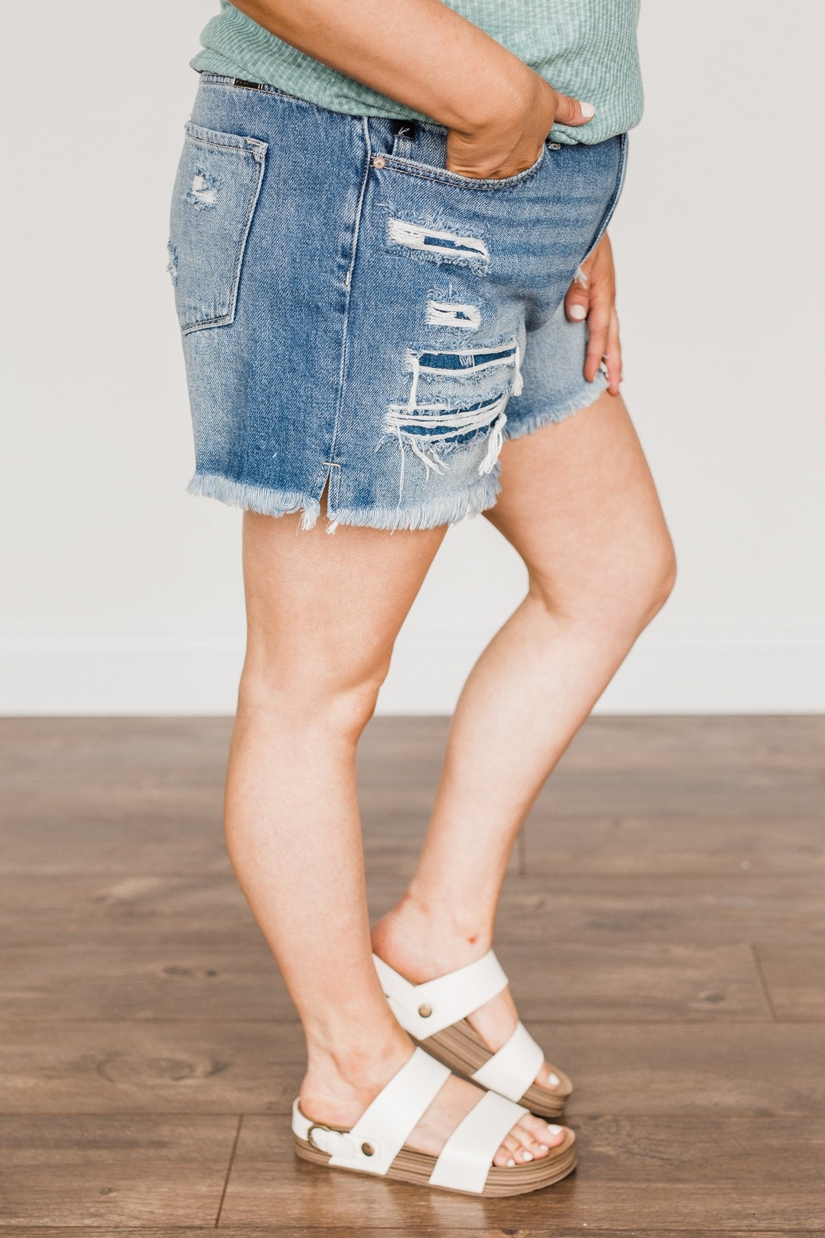 KanCan Distressed Shorts- Medium Kehlani Wash