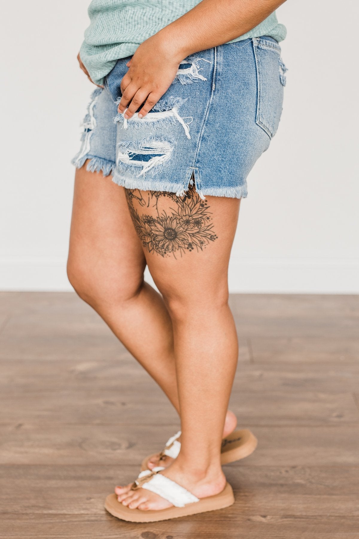 KanCan Distressed Shorts- Medium Kehlani Wash