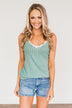 Make Life Beautiful Lace Knit Tank Top- Dusty Teal