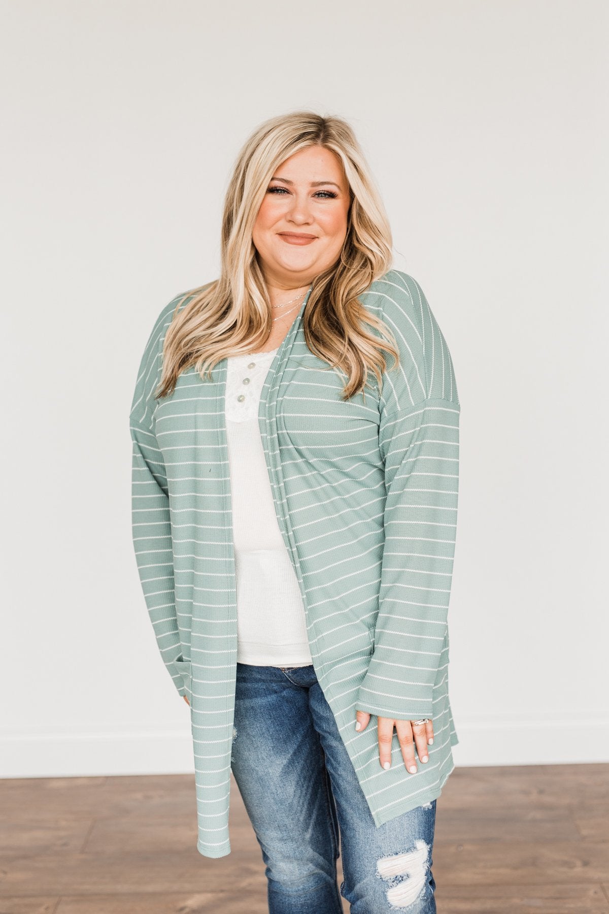 Meaningful Moments Striped Cardigan- Dusty Teal