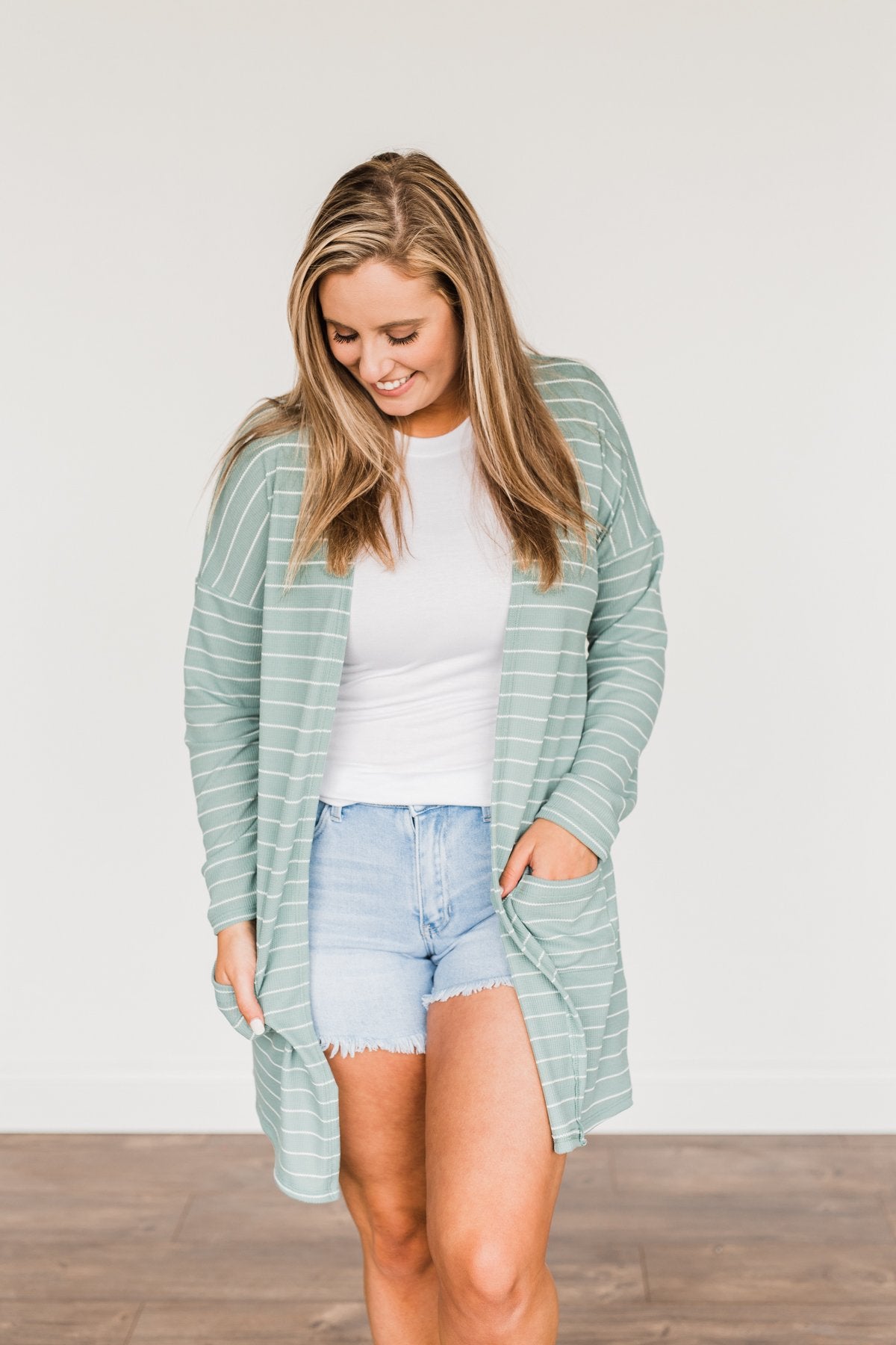 Meaningful Moments Striped Cardigan- Dusty Teal