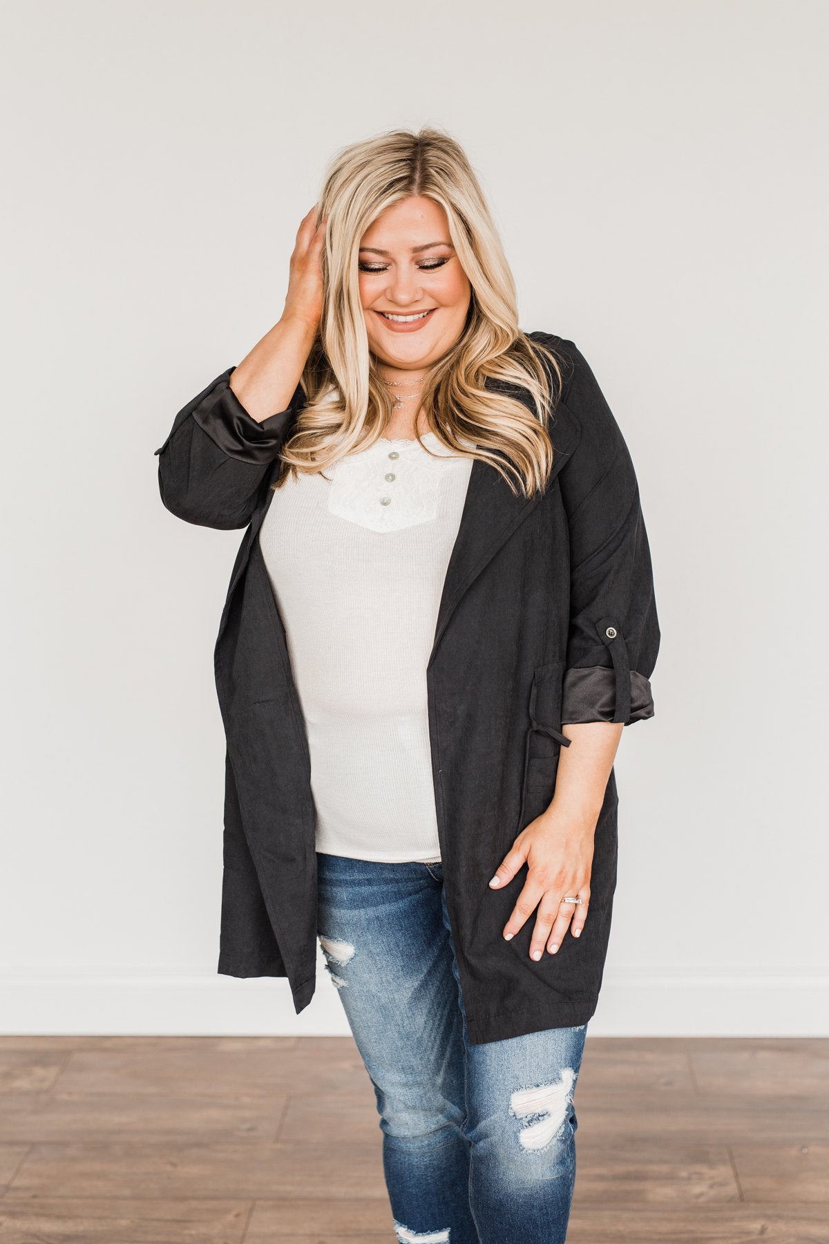Go Getter Open Front Lightweight Jacket- Black