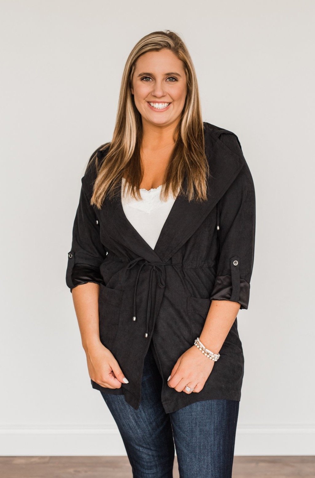 Go Getter Open Front Lightweight Jacket- Black