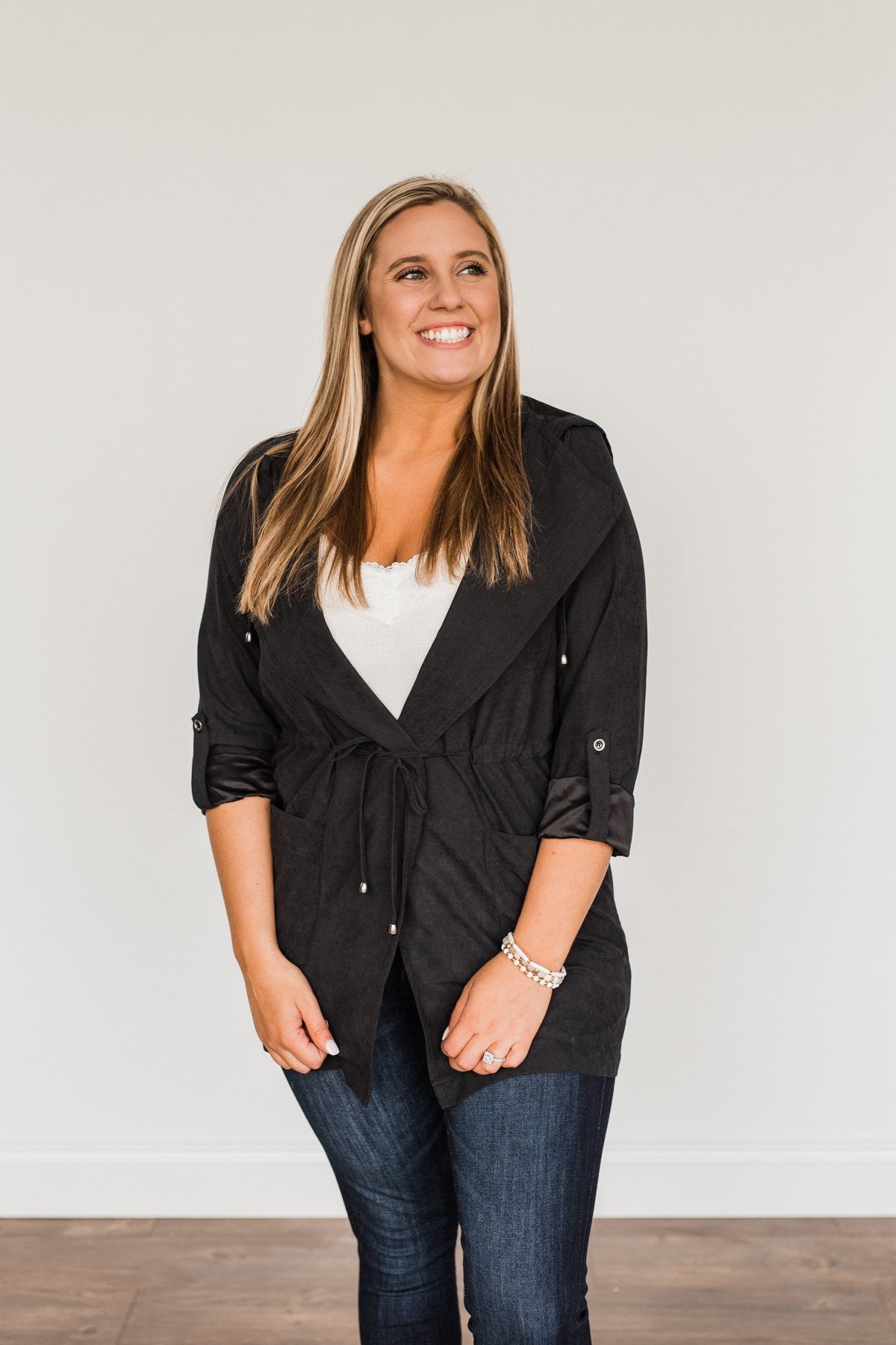 Go Getter Open Front Lightweight Jacket- Black