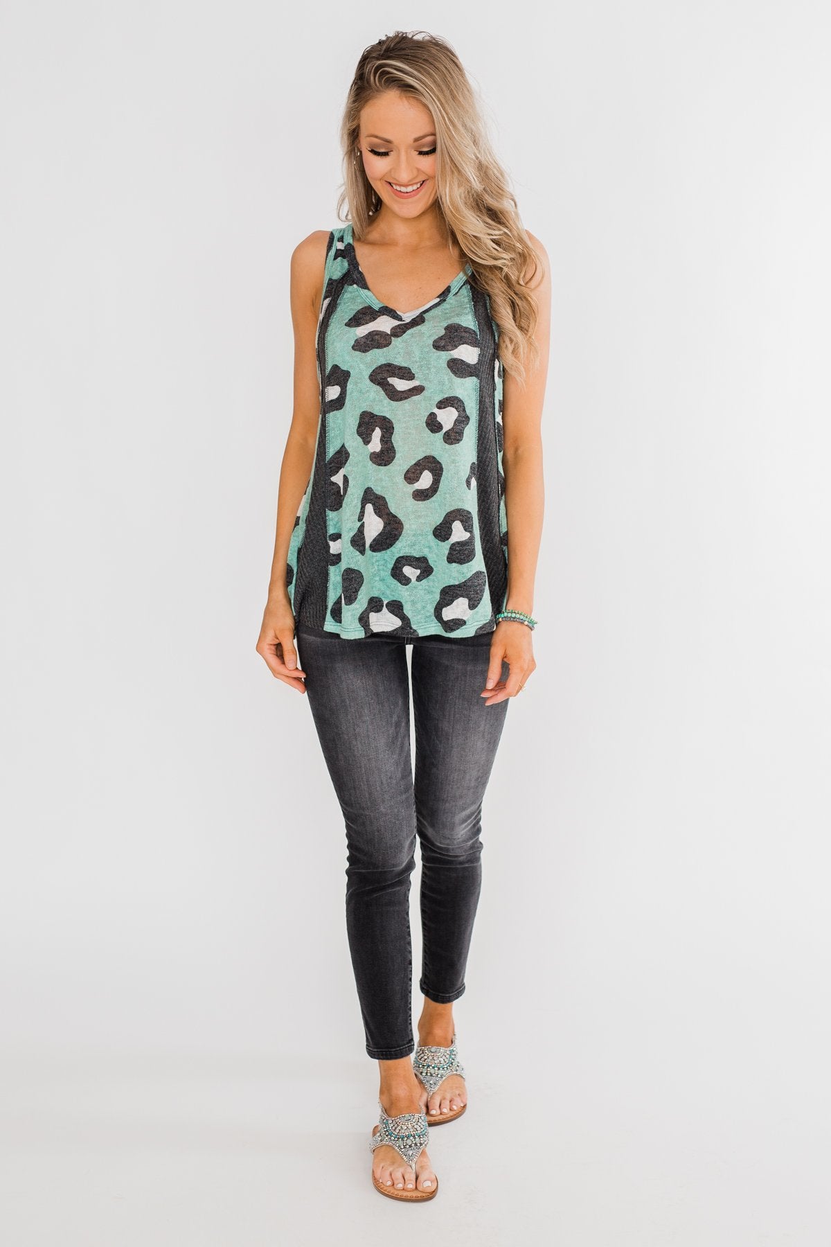 Walk On The Wild Side Tank Top- Charcoal & Teal