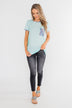 All Of A Sudden Leopard Pocket Top- Light Blue