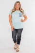 All Of A Sudden Leopard Pocket Top- Light Blue