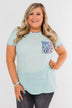 All Of A Sudden Leopard Pocket Top- Light Blue