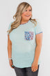 All Of A Sudden Leopard Pocket Top- Light Blue