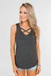 Places to Go Criss Cross Tank Top- Charcoal