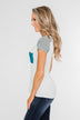 Take Me There Striped Sleeve Pocket Top- Teal