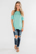 Feeling Alive Cold Shoulder Top- Aqua