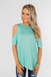Feeling Alive Cold Shoulder Top- Aqua