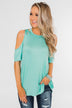Feeling Alive Cold Shoulder Top- Aqua