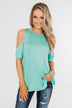 Feeling Alive Cold Shoulder Top- Aqua