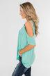 Feeling Alive Cold Shoulder Top- Aqua