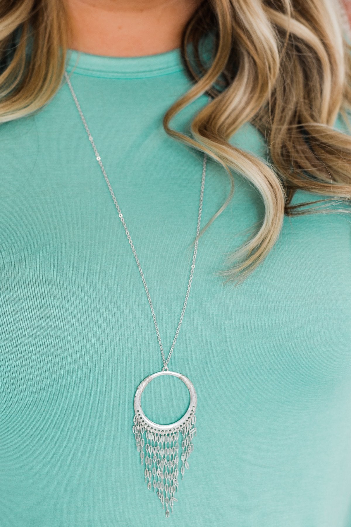 Fringed Circle Necklace- Silver