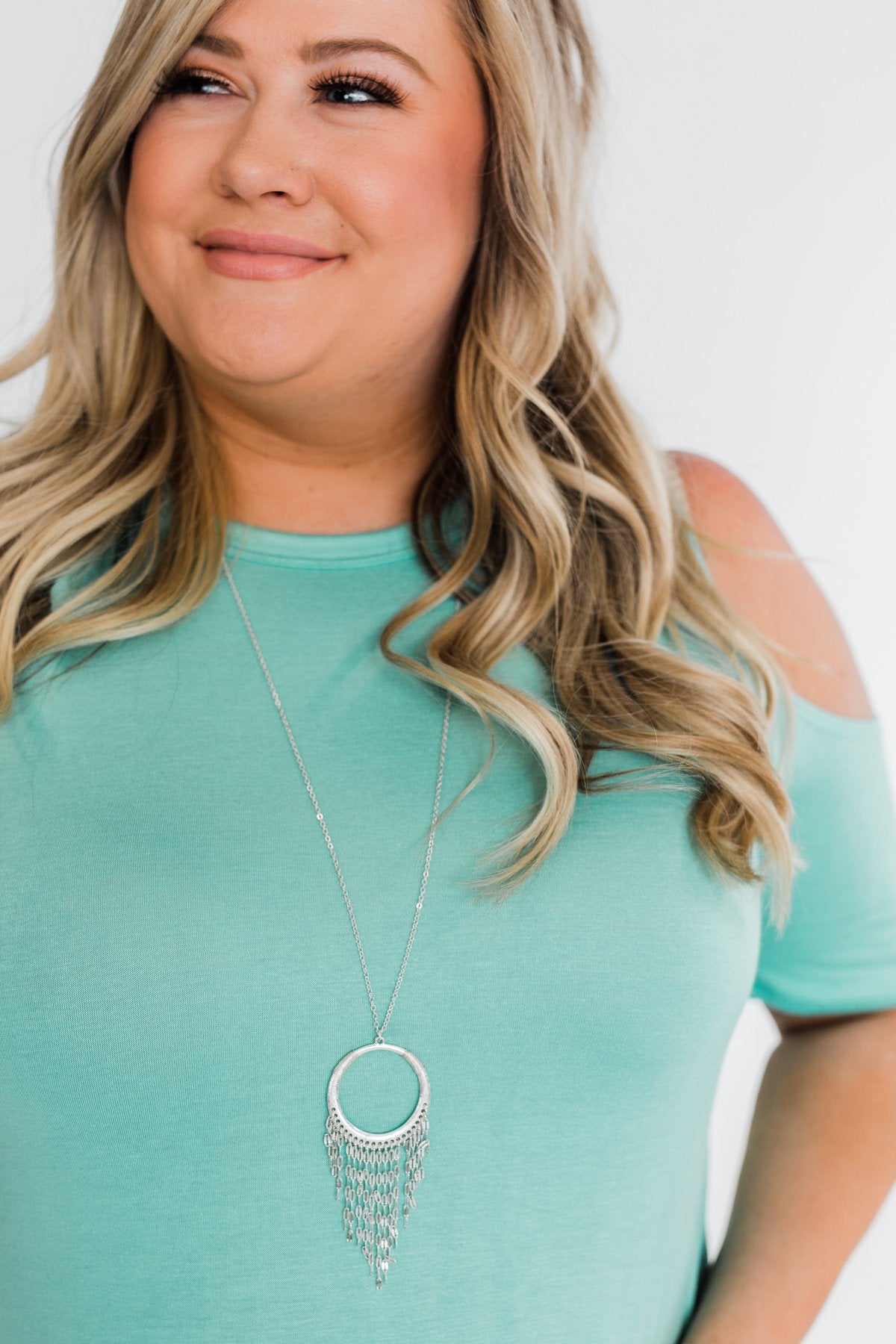 Fringed Circle Necklace- Silver