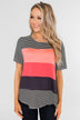 One Day At A Time Striped Color Block Top- Black, Pink, Navy