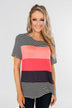 One Day At A Time Striped Color Block Top- Black, Pink, Navy