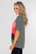 One Day At A Time Striped Color Block Top- Black, Pink, Navy