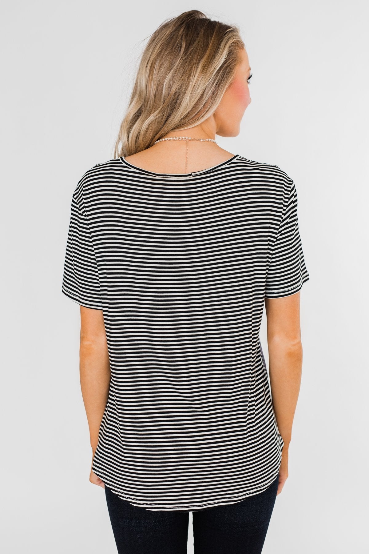 One Day At A Time Striped Color Block Top- Black, Pink, Navy