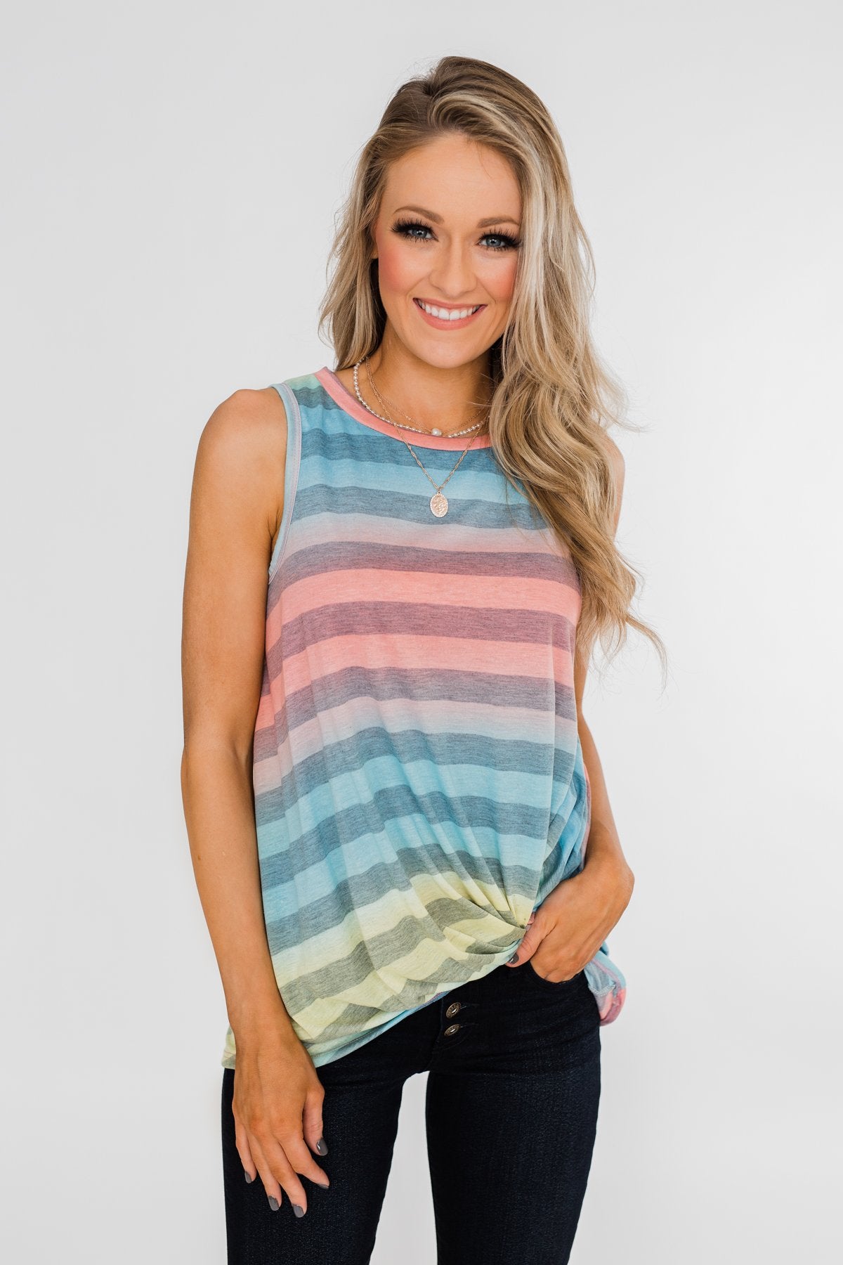 Together With You Striped Twist Top-  Multi-Colored