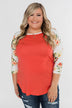 More To Give Floral 3/4 Sleeve Top- Dark Coral