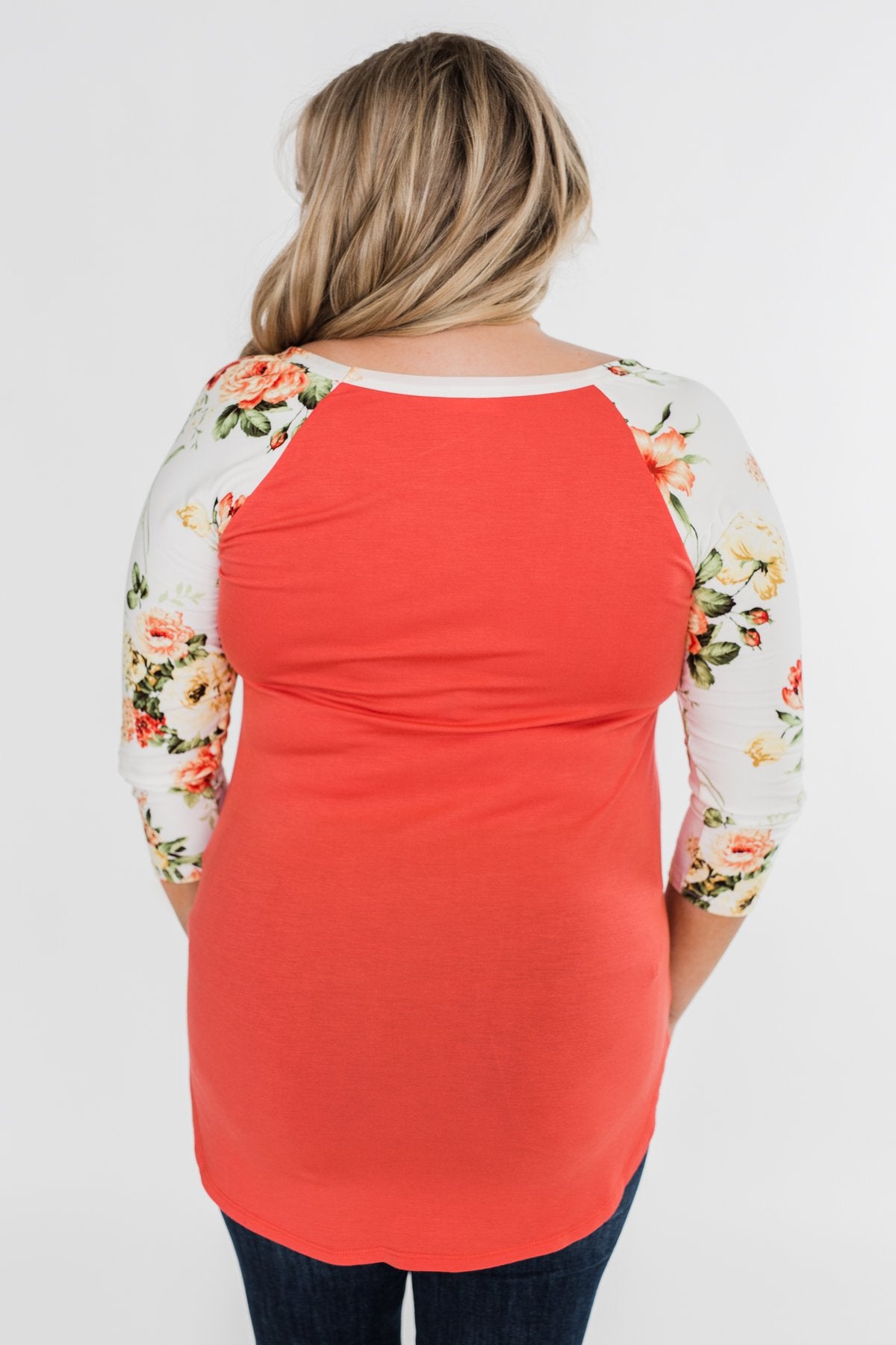 More To Give Floral 3/4 Sleeve Top- Dark Coral