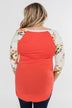 More To Give Floral 3/4 Sleeve Top- Dark Coral