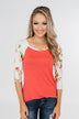 More To Give Floral 3/4 Sleeve Top- Dark Coral