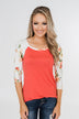 More To Give Floral 3/4 Sleeve Top- Dark Coral