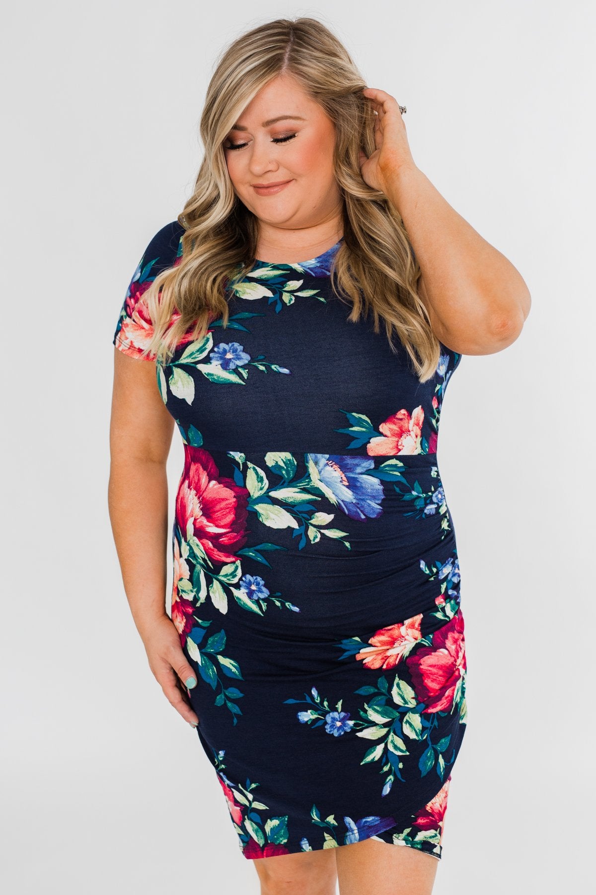 Fairy Tale Ending Floral Dress- Navy