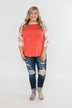 More To Give Floral 3/4 Sleeve Top- Dark Coral