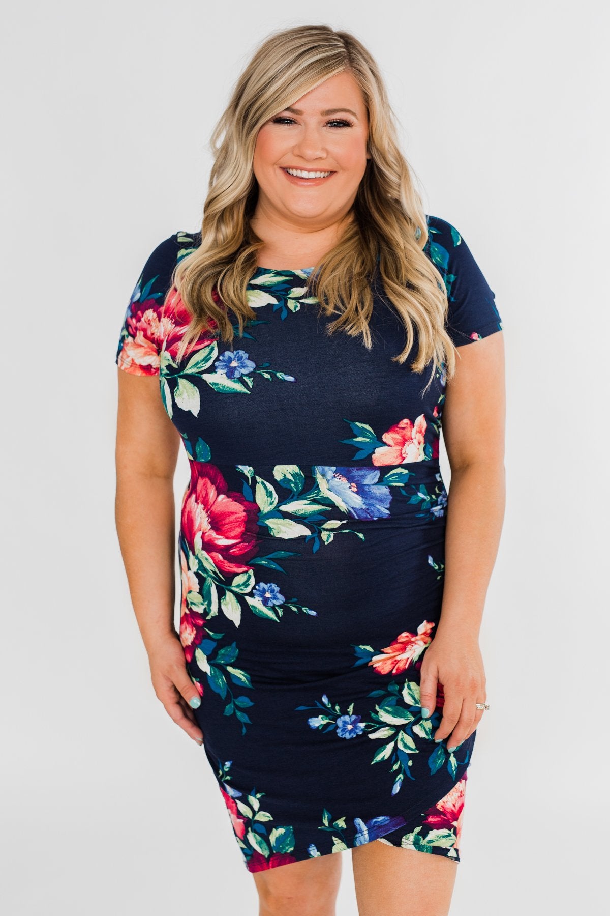 Fairy Tale Ending Floral Dress- Navy