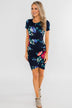 Fairy Tale Ending Floral Dress- Navy