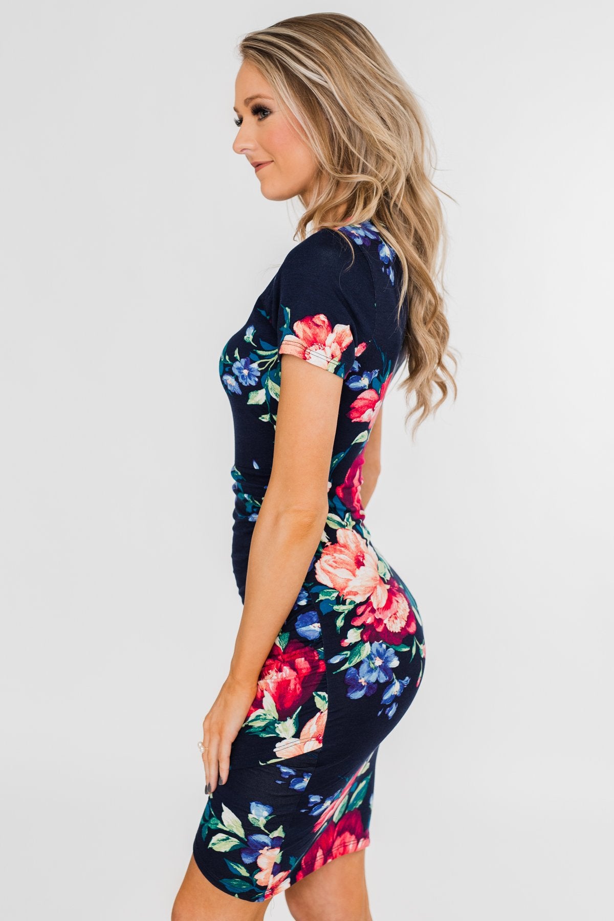 Fairy Tale Ending Floral Dress- Navy