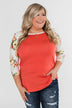 More To Give Floral 3/4 Sleeve Top- Dark Coral
