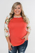 More To Give Floral 3/4 Sleeve Top- Dark Coral