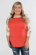 More To Give Floral 3/4 Sleeve Top- Dark Coral