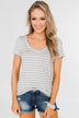Heather Grey & White Striped V-Neck Top