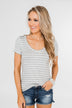 Heather Grey & White Striped V-Neck Top