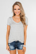 Heather Grey & White Striped V-Neck Top