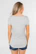 Heather Grey & White Striped V-Neck Top