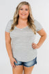 Heather Grey & White Striped V-Neck Top